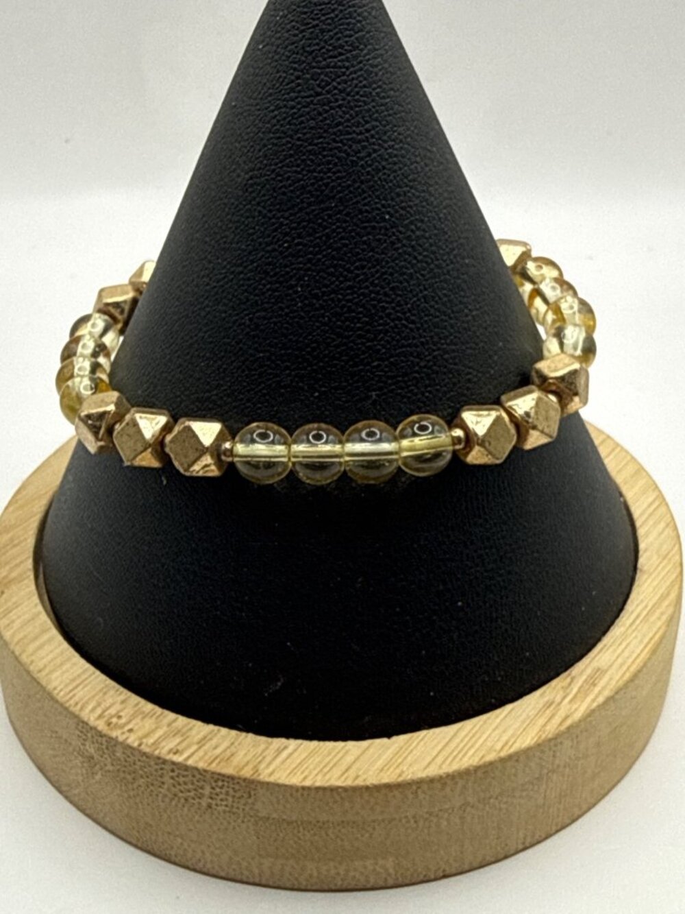 Gold Tone Faceted Bead Stacking Bracelet Glass Spacer Accent Boho Punk